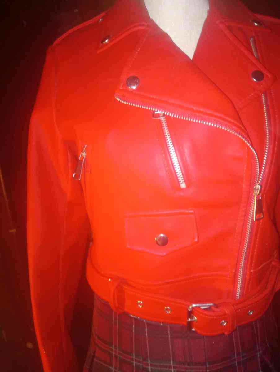 Rue 31 Womens Red Faux Leather Jacket with Zipoers Size LG - Columbus, Mississippi - FleaMarketBay