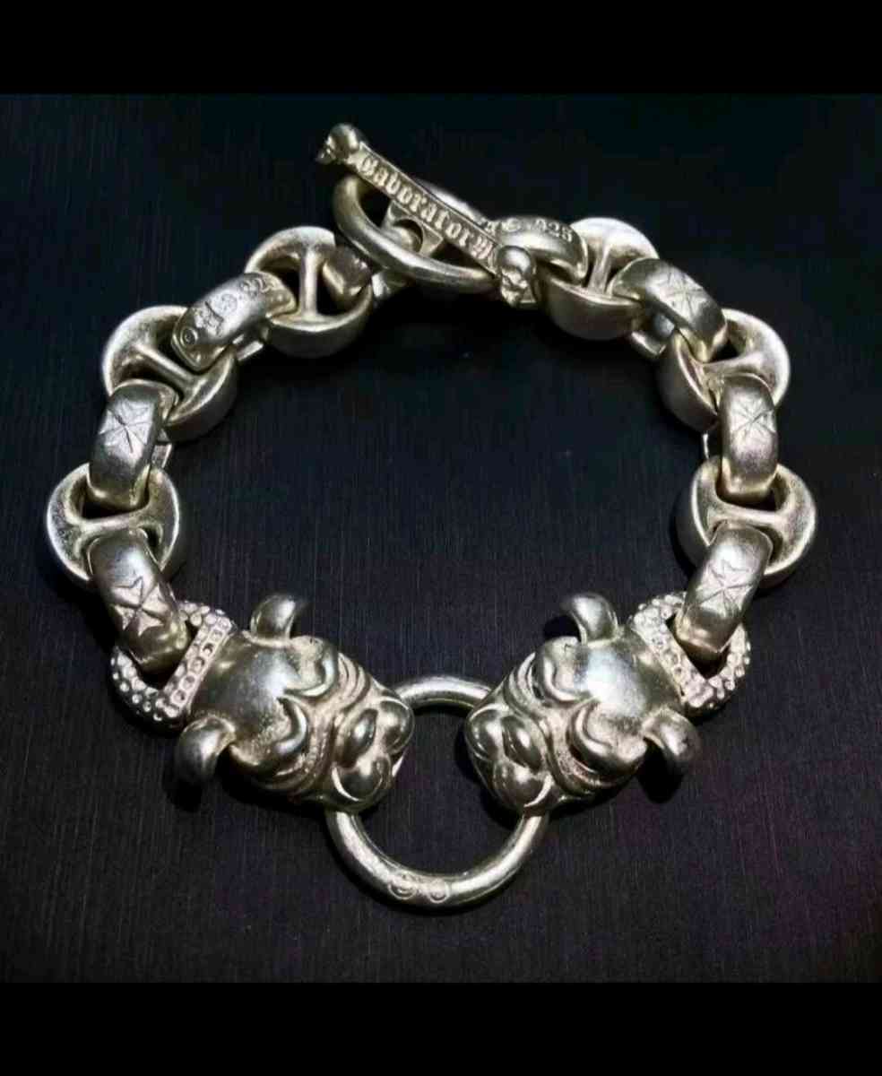 OLD HANDMADE MIAO TIBETAN TWO HEAD DOG BRACELET STAMPS S925 - Brooklyn, New York