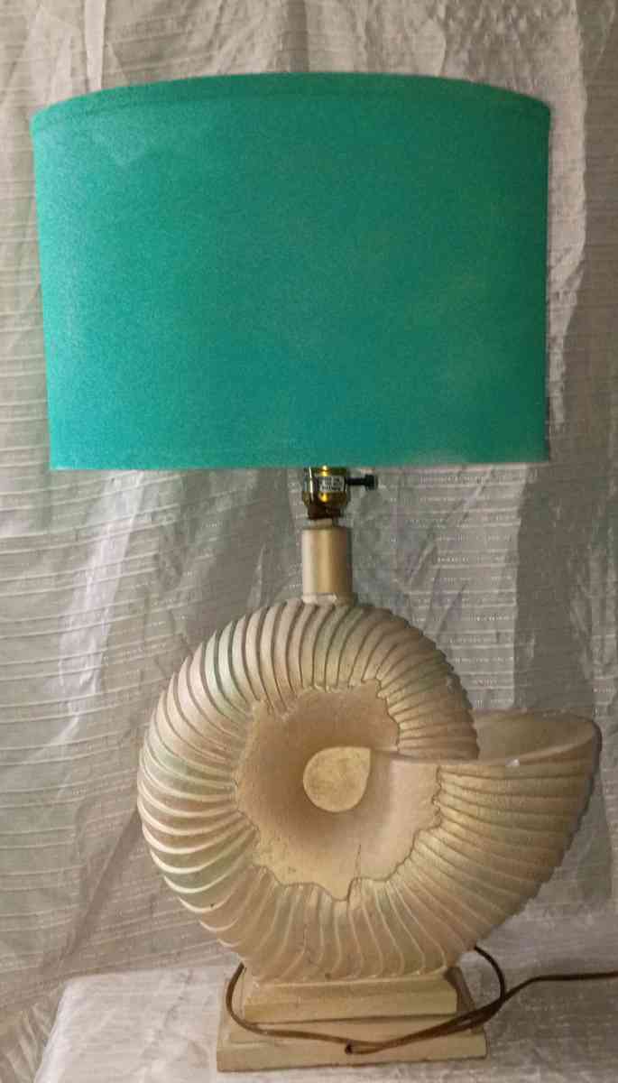 Vintage 1980s Pastel Iridescent Plaster Nautilus Table Lamp - Port Richey, Florida - FleaMarketBay