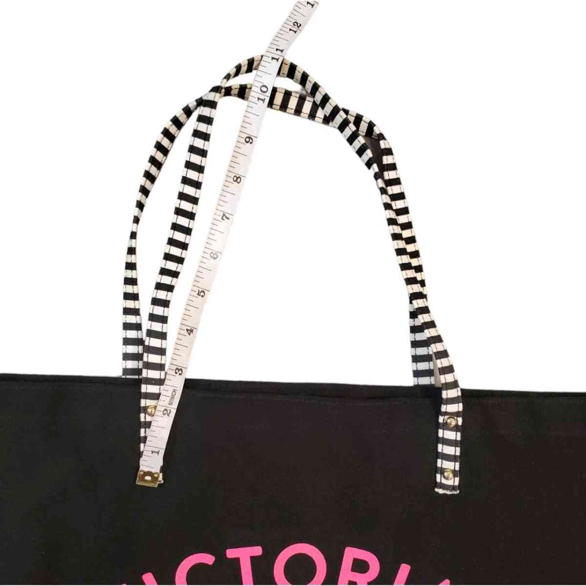 Victorias Secret Black Canvas Tote Bag With Striped Handles - Columbus, Ohio - FleaMarketBay