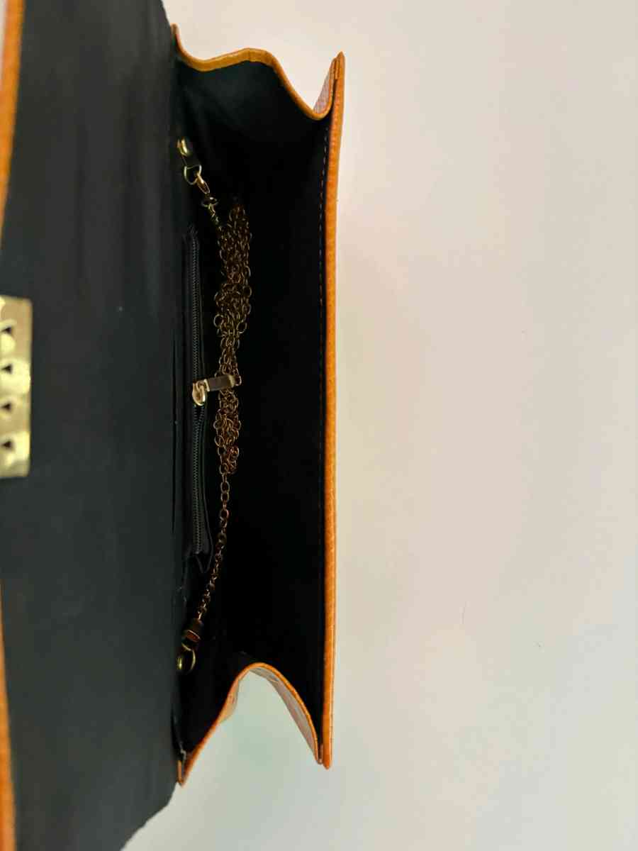 VintageStyle Orange Faux Leather Clutch with Gold DoubleC Ac - San Diego, California - FleaMarketBay