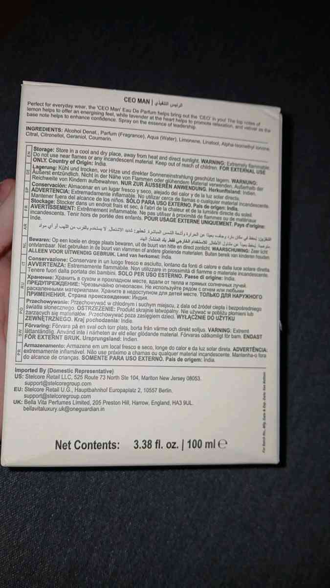 Bellavita Laxury Ceo Man Cologne Smells good 100ml - Wilsonville, Oregon - FleaMarketBay