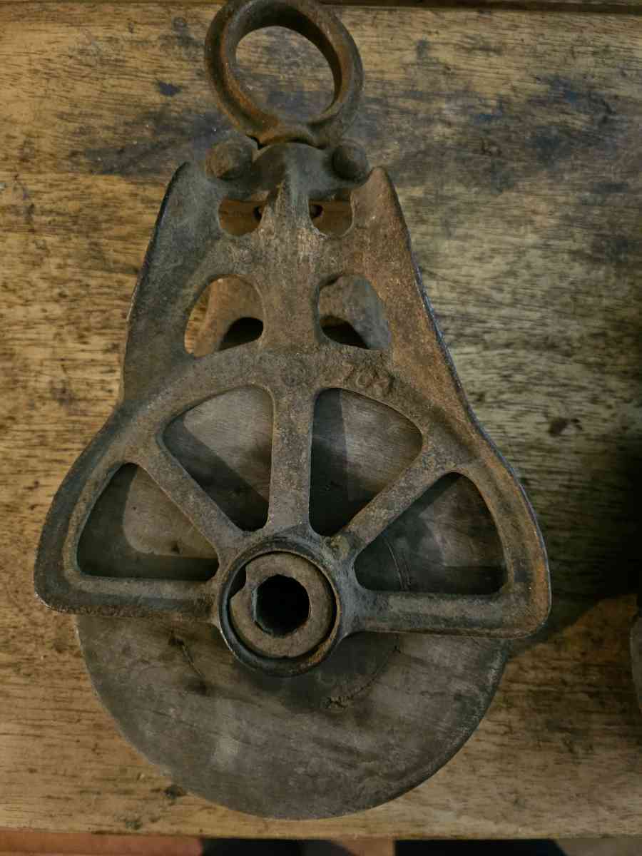 2 old wooden pulleys with metal frames 10 dollars for both - Elwood, Indiana - FleaMarketBay
