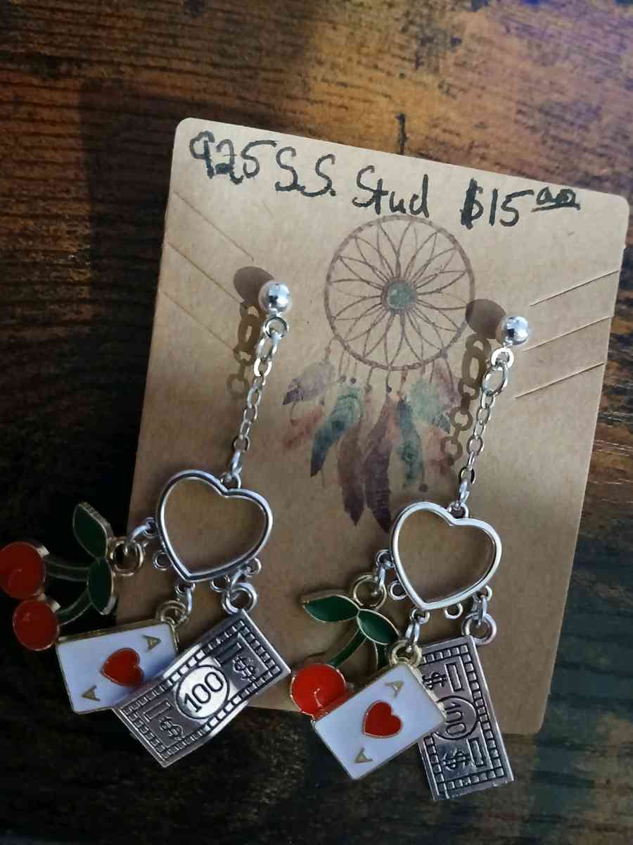 Red Casino Luck Charm Stud Earrings - Newport News, Virginia - FleaMarketBay