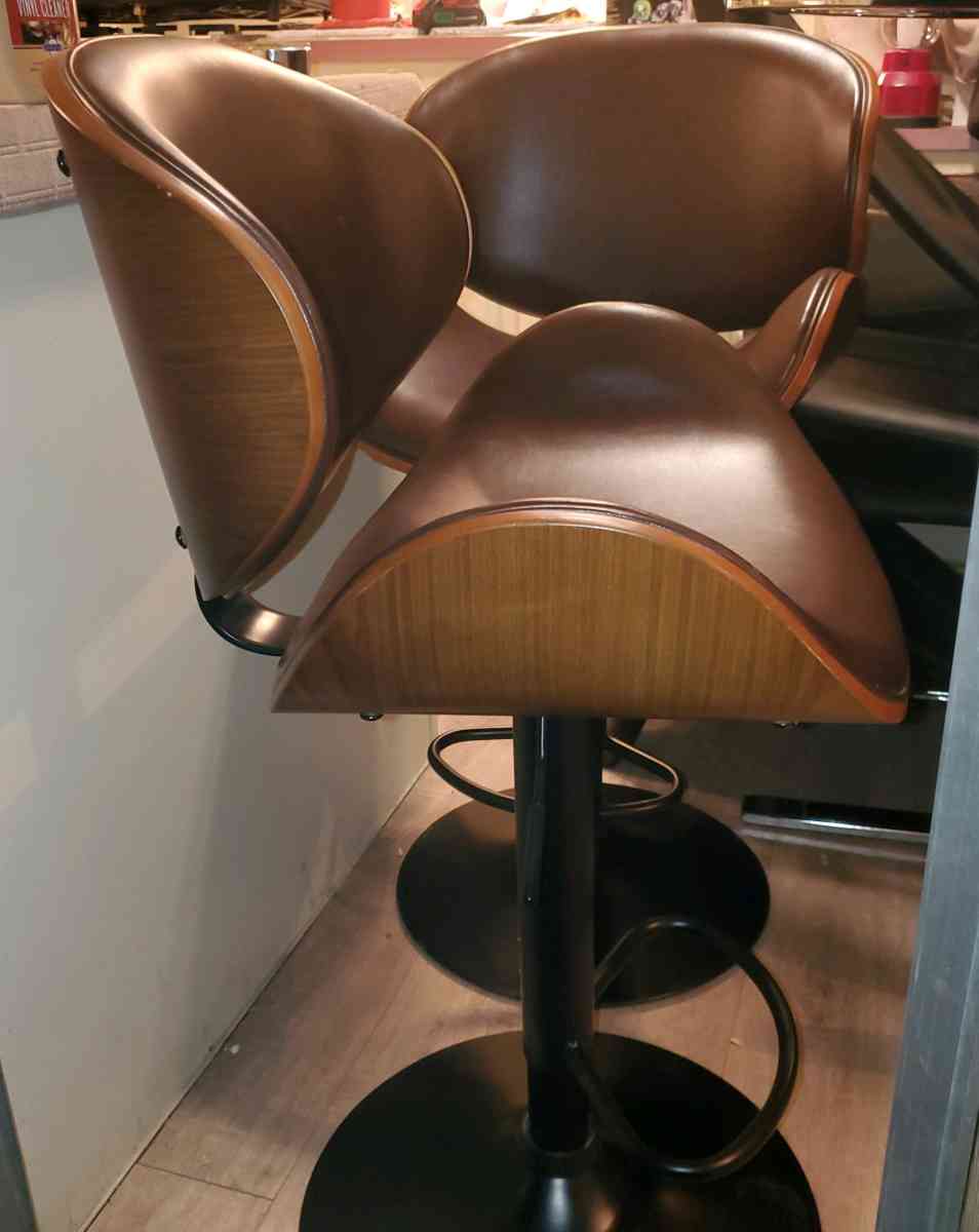 Brown Faux Leather and Wood Bar Stools - Phoenix, Arizona - FleaMarketBay