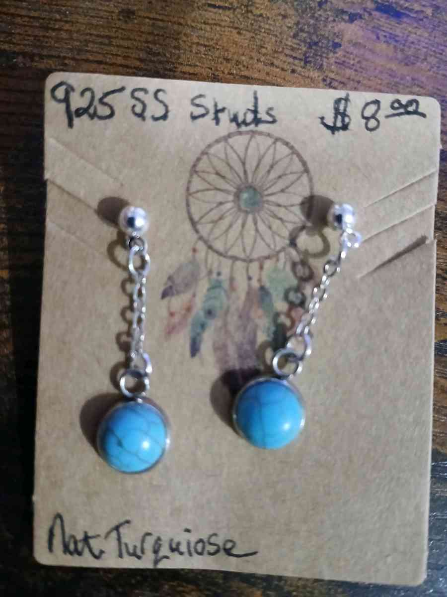 Silver Stud Earrings with Natural Turquoise 8mm - Newport News, Virginia - FleaMarketBay