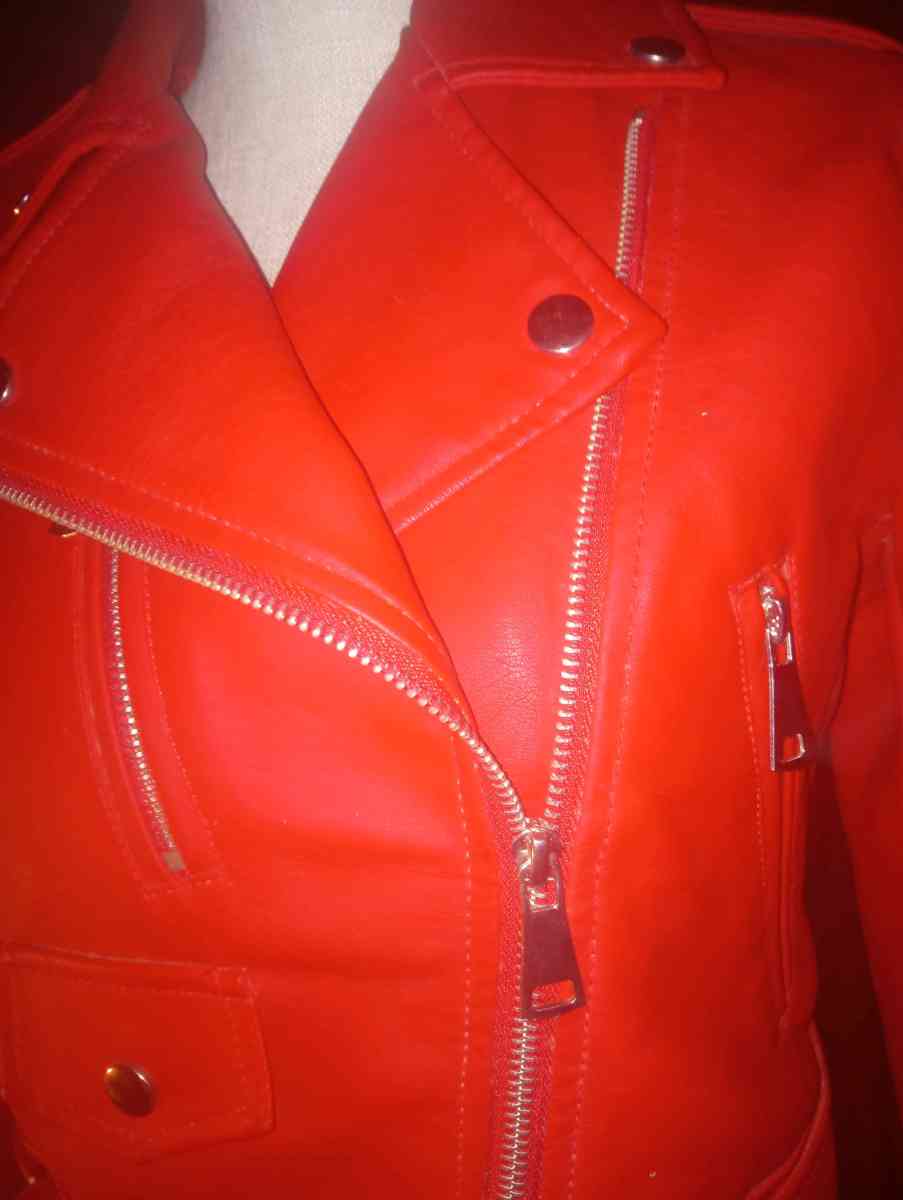Rue 31 Womens Red Faux Leather Jacket with Zipoers Size LG - Columbus, Mississippi - FleaMarketBay