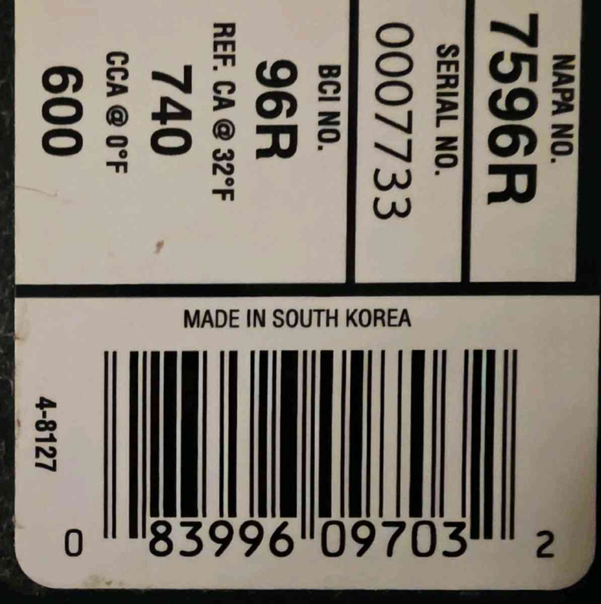 NAPA Car Battery BCI No 96R 600A - Oak Lawn, Illinois - FleaMarketBay