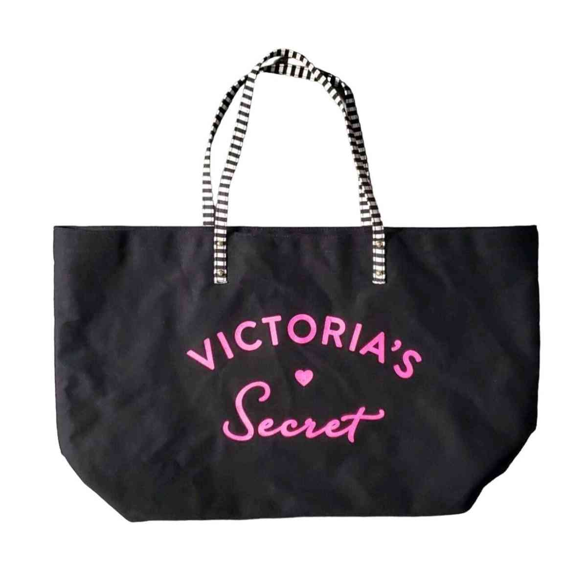Victorias Secret Black Canvas Tote Bag With Striped Handles - Columbus, Ohio