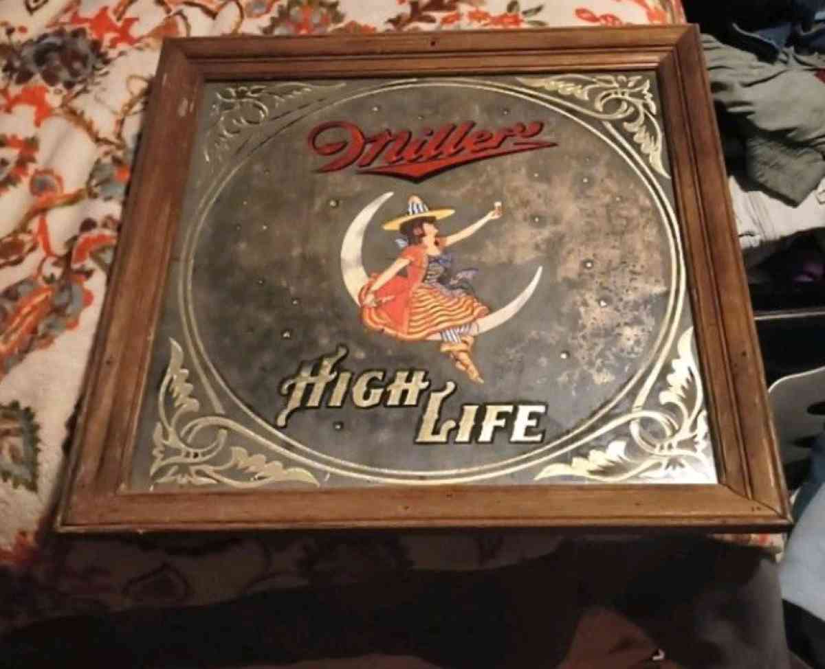 Miller High Life Framed 14 X 14 Mirror Sign Girl On The Moon - Gray, Georgia - FleaMarketBay