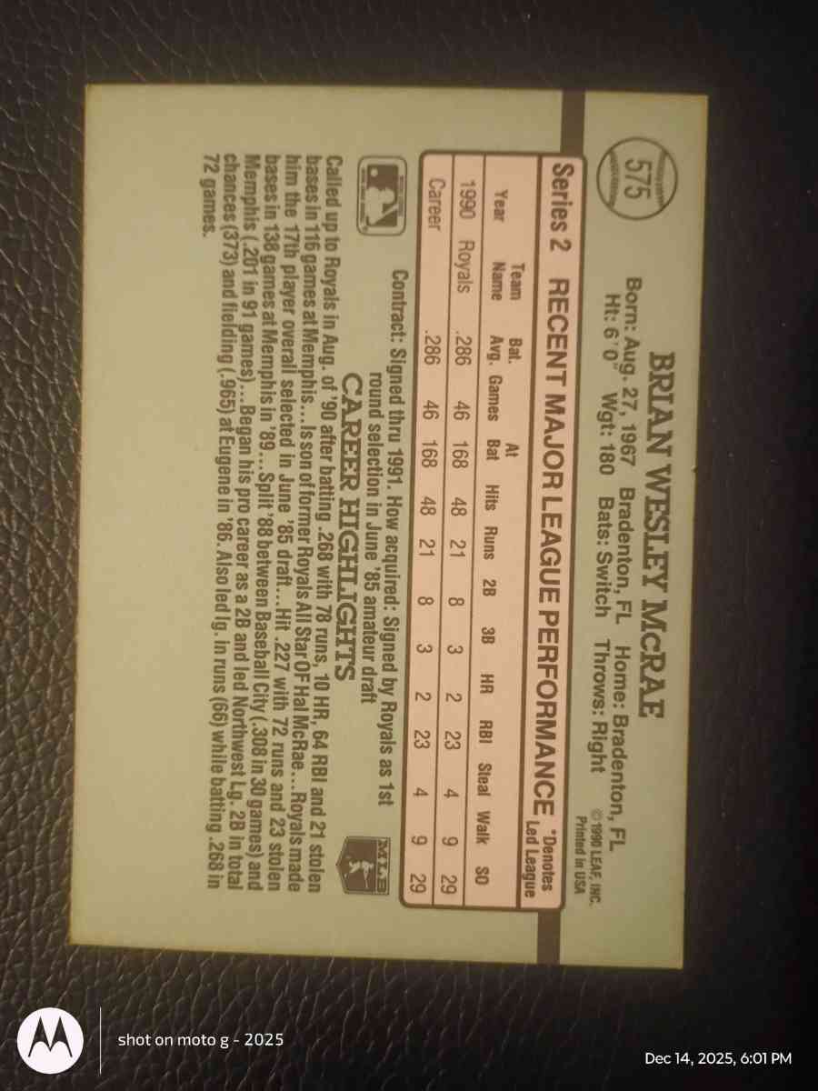 Brian Mcrae Baseball Card - Saint Landry, Louisiana - FleaMarketBay