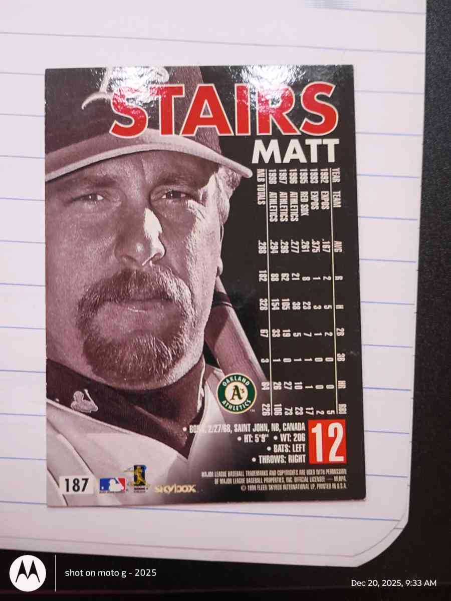Matt Stairs card 187 - Saint Landry, Louisiana - FleaMarketBay