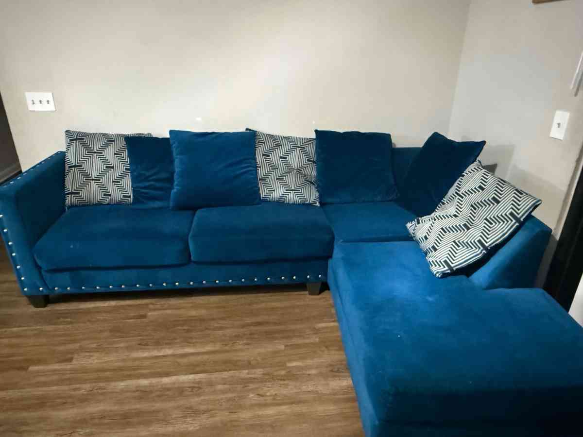Blue Velvet Sectional Sofa - Orange Park, Florida - FleaMarketBay