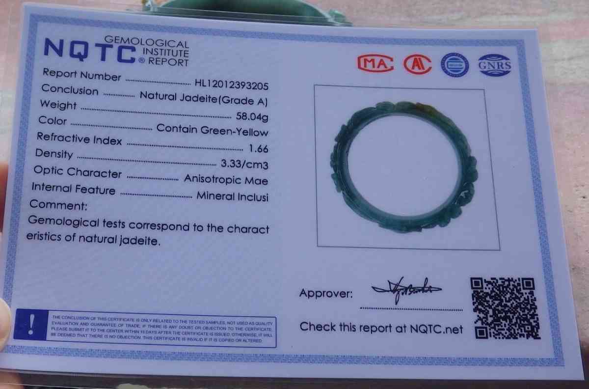Certificate Jadeite Deer jade Burmese  Bangle 61mm 7inches - Pasadena, California - FleaMarketBay