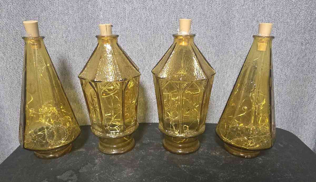 Lighted Antique Wheaton Amber Glass Jars Set of 4 - Rio Rancho, New Mexico - FleaMarketBay