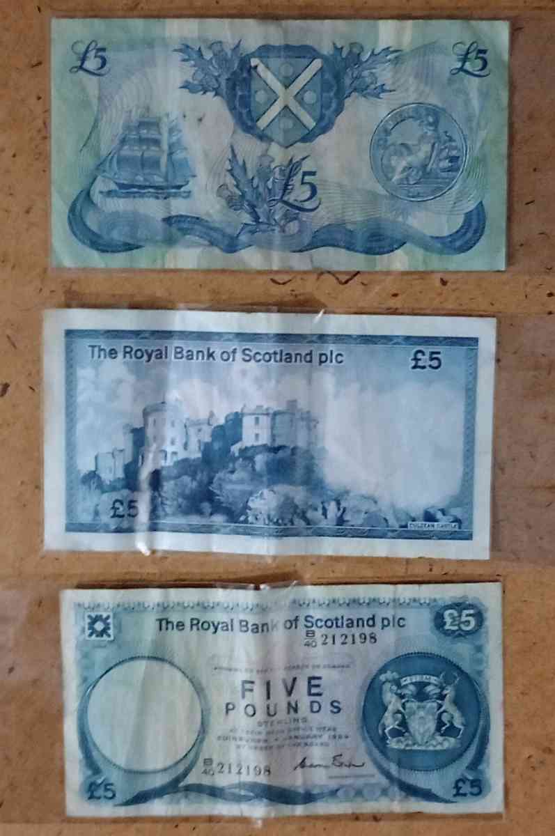 4 one pound and 3 five pound banknotes from Scotland - Grand Rapids, Ohio - FleaMarketBay