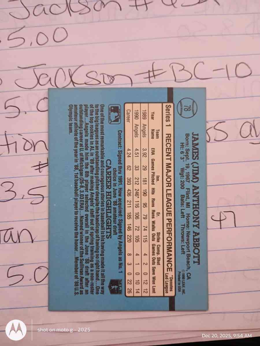 Jim Abbott card 78 - Acme, Louisiana - FleaMarketBay