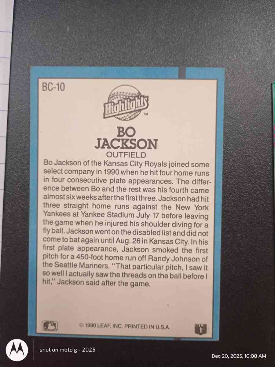 Bo Jackson card BC10 - Acme, Louisiana - FleaMarketBay