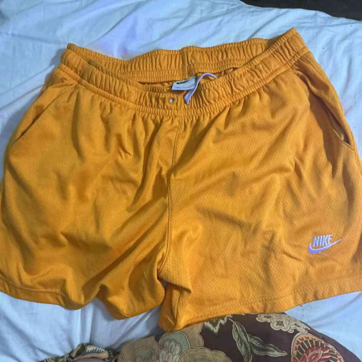 Nike Mens L yellow orange basketball mesh shorts - Atlanta, Georgia - FleaMarketBay