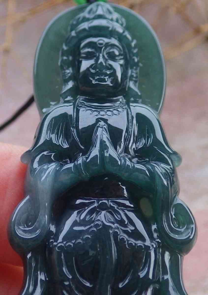 Certificate Jadeite Jade Green Pendant Kwan Yin buddha - Pasadena, California - FleaMarketBay