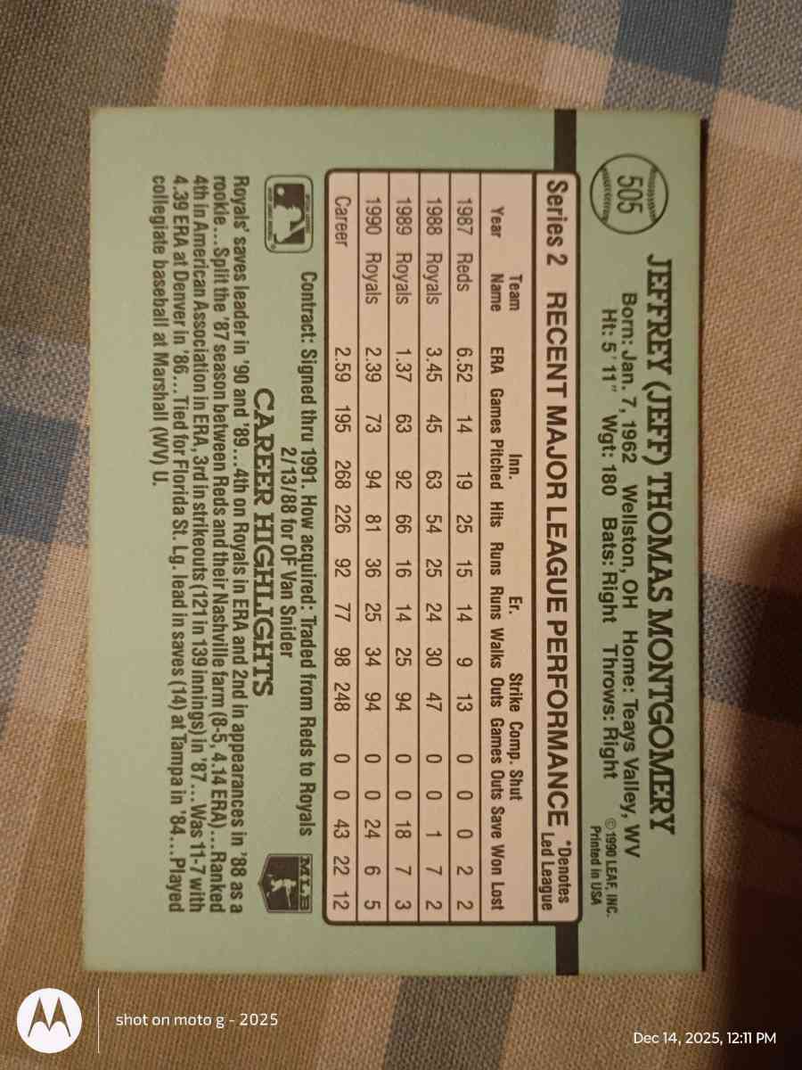 Jeff Montgomery Baseball Card - Saint Landry, Louisiana - FleaMarketBay