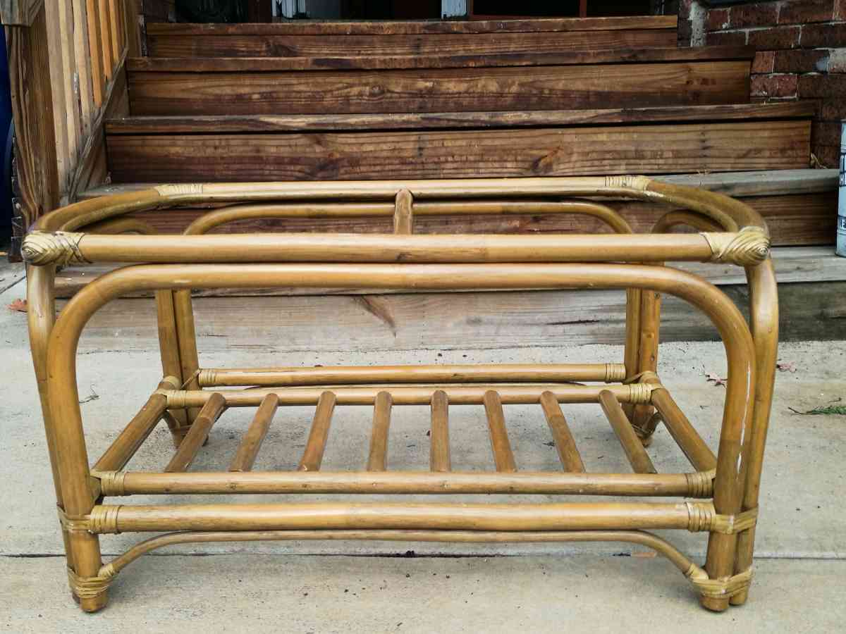 VINTAGE MCM RATTAN Bamboo Coffee Table Ottoman Bench Frame S