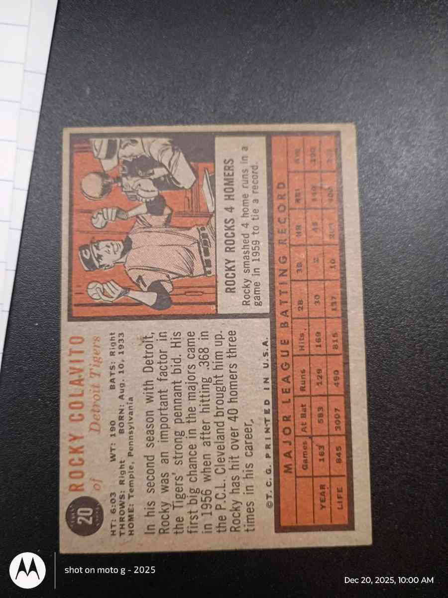 Rocky Colavito card 20 - Acme, Louisiana - FleaMarketBay