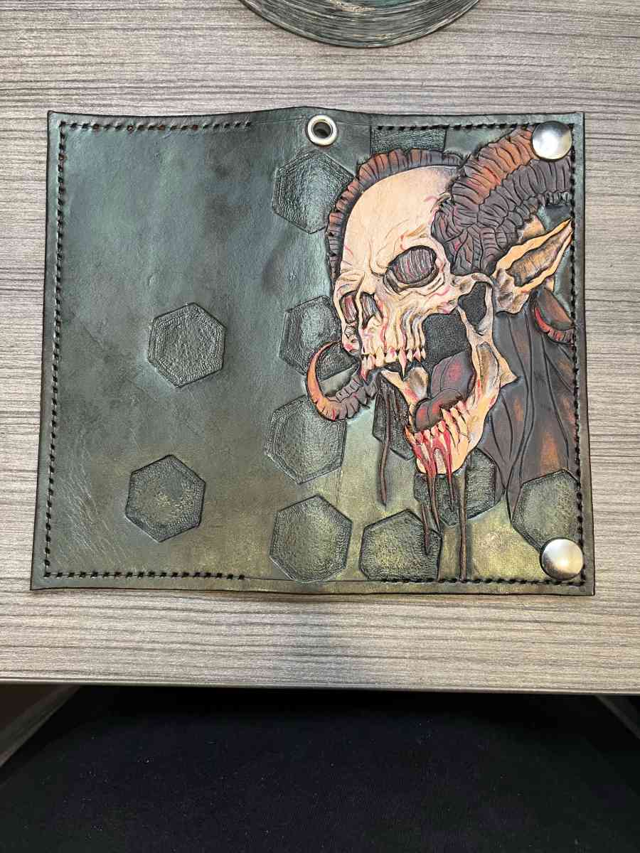 new tooled leather demon with horns bifold wallet - Pineville, Louisiana - FleaMarketBay