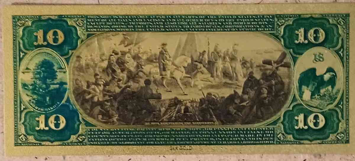 24 Karat Gold 1889 USA Ten Dollar Bill - Grand Rapids, Ohio - FleaMarketBay