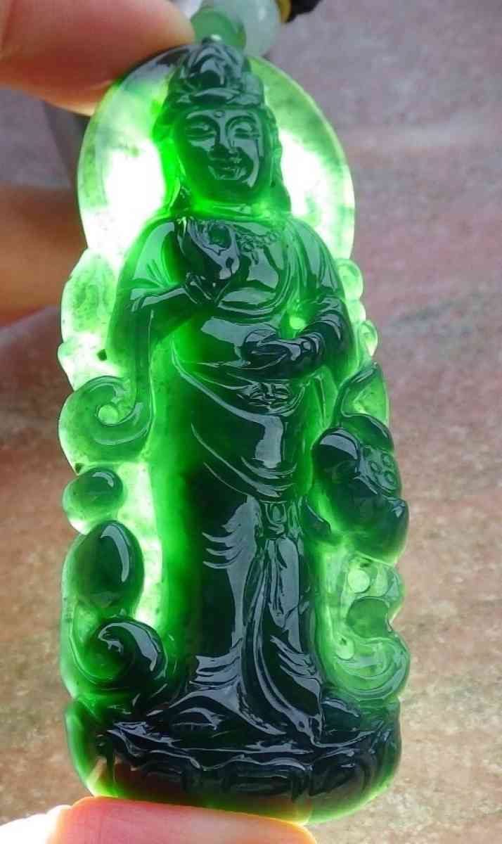 Certificate Jadeite Jade Black Green pendant Kwan Yin - Pasadena, California - FleaMarketBay