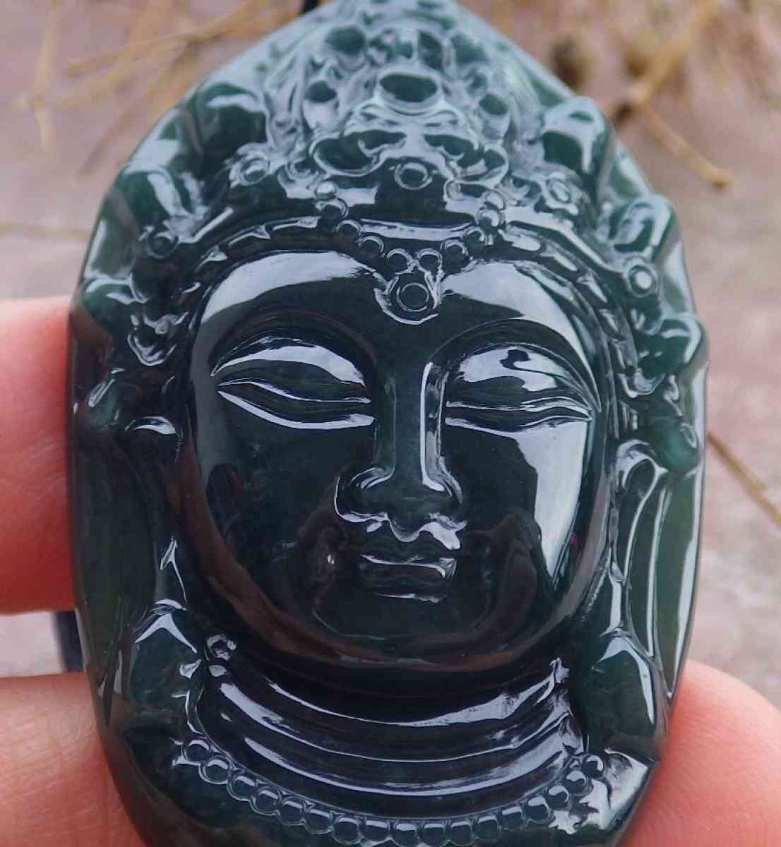 Certificate Jadeite Jade Black Green Kwan Yin Guanyin Head W - Pasadena, California - FleaMarketBay