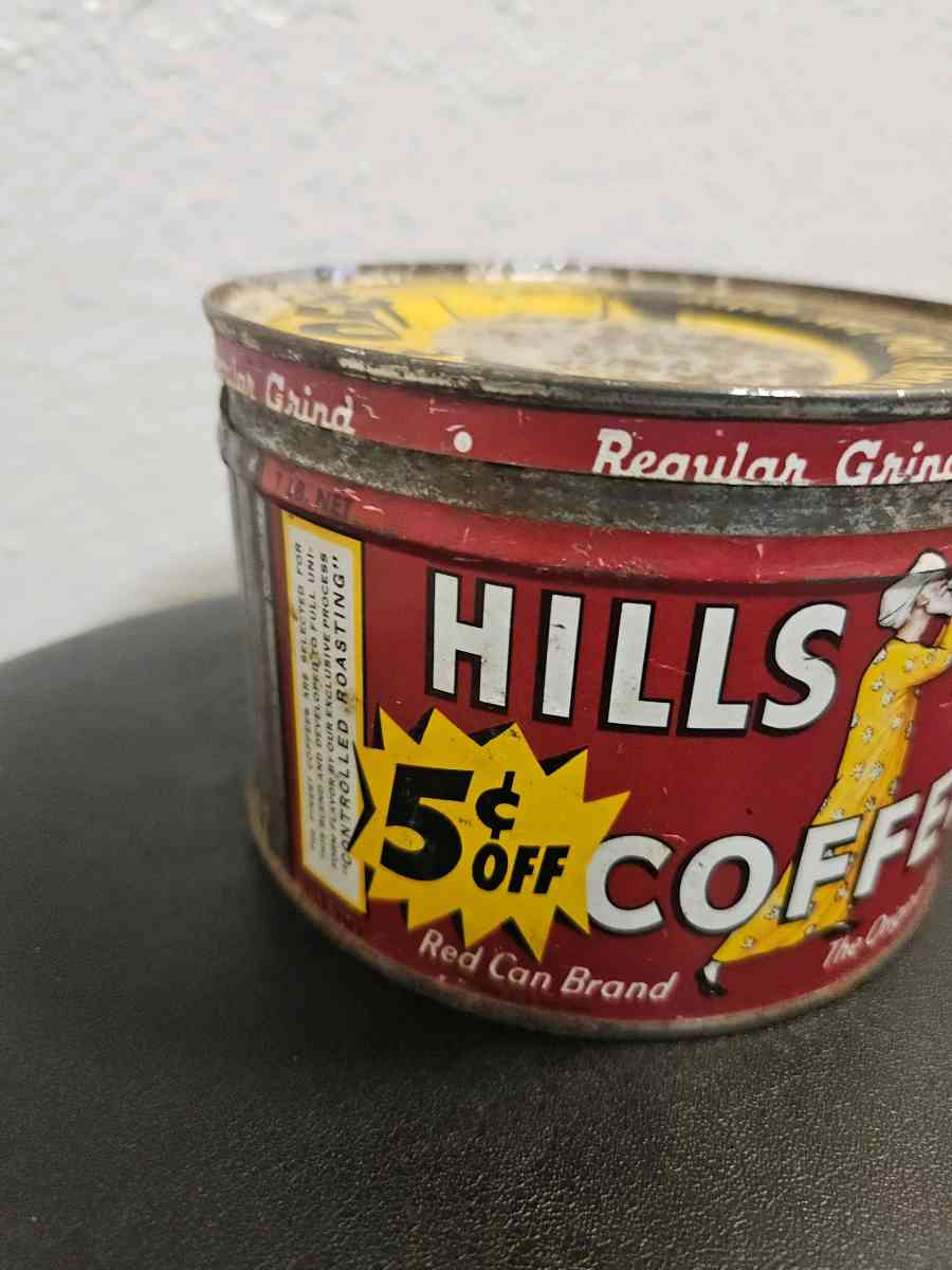 Vintage Hills Bros Tin Coffee Can - Tulsa, Oklahoma - FleaMarketBay