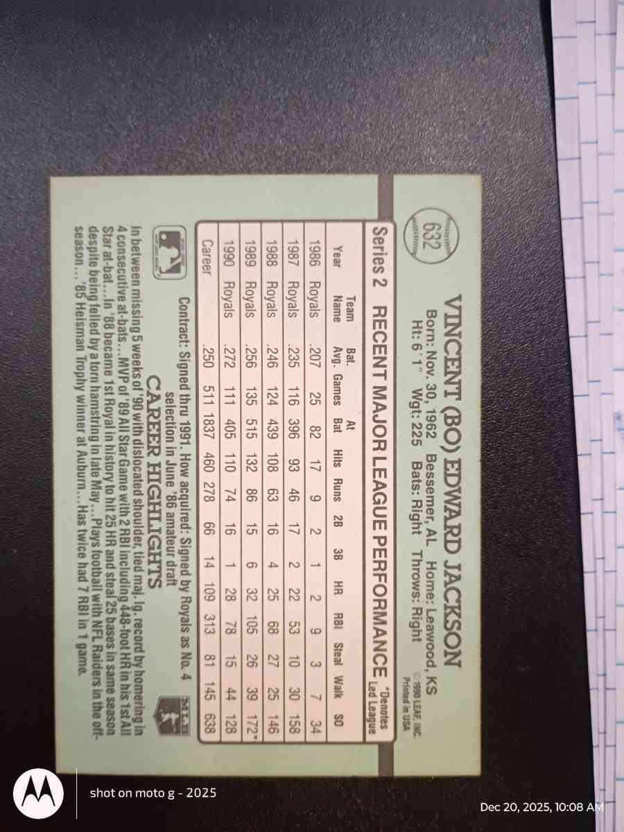 Bo Jackson card 632 - Acme, Louisiana - FleaMarketBay