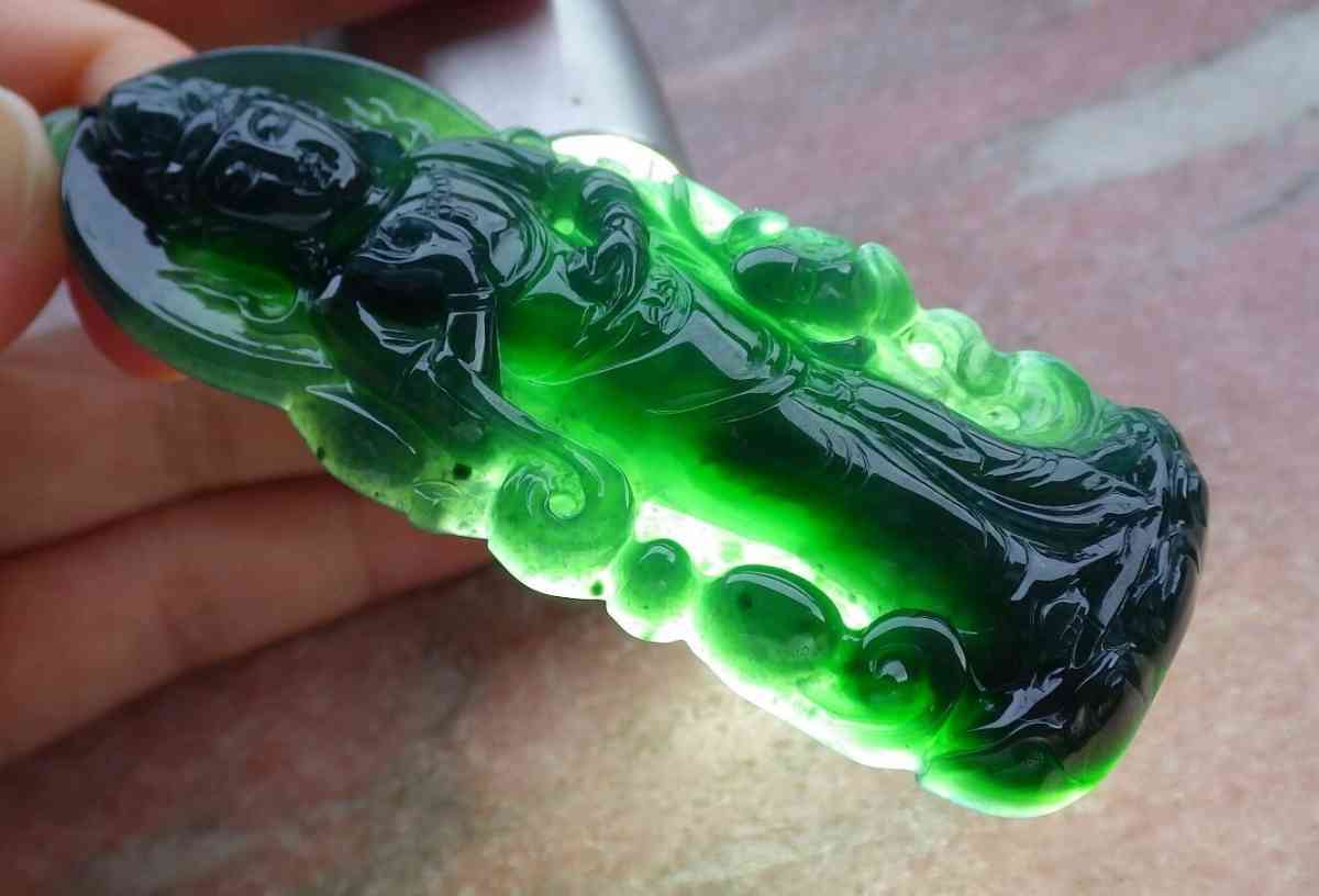 Certificate Jadeite Jade Black Green pendant Kwan Yin - Pasadena, California - FleaMarketBay