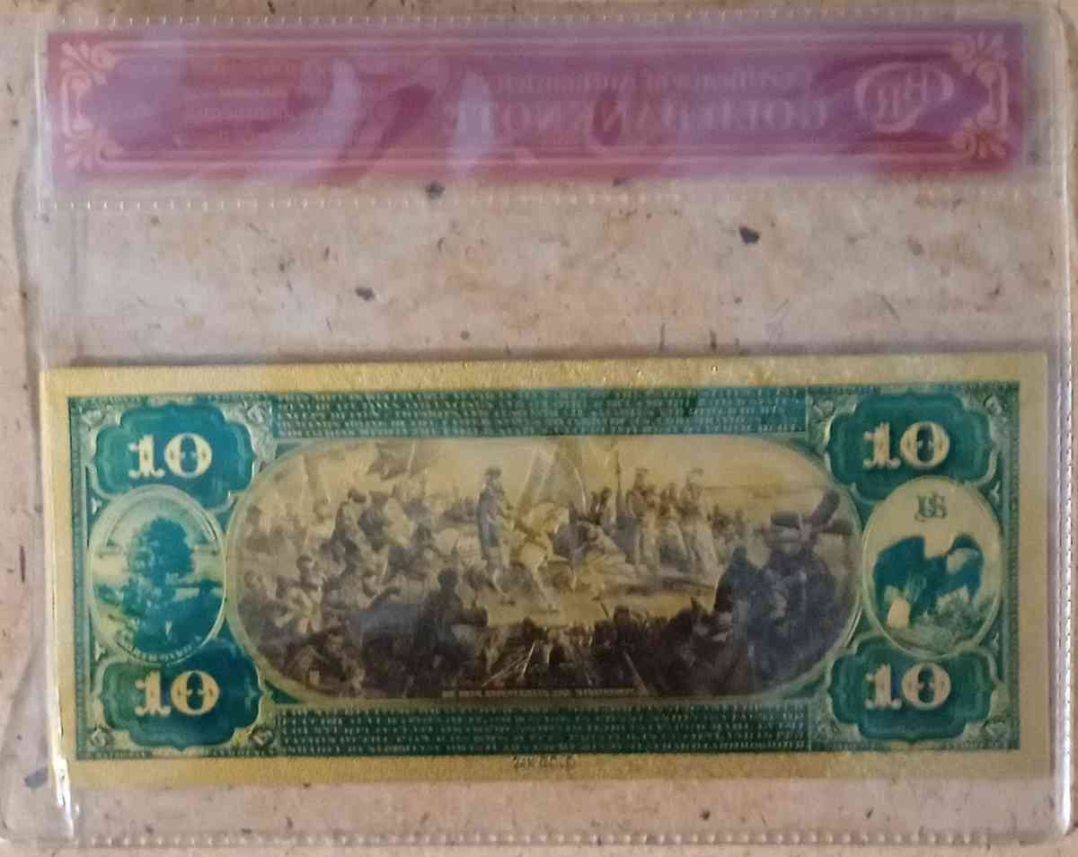 24 Karat Gold 1889 USA Ten Dollar Bill - Grand Rapids, Ohio - FleaMarketBay