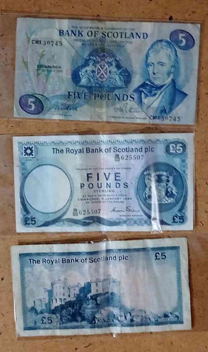 4 one pound and 3 five pound banknotes from Scotland - Grand Rapids, Ohio - FleaMarketBay