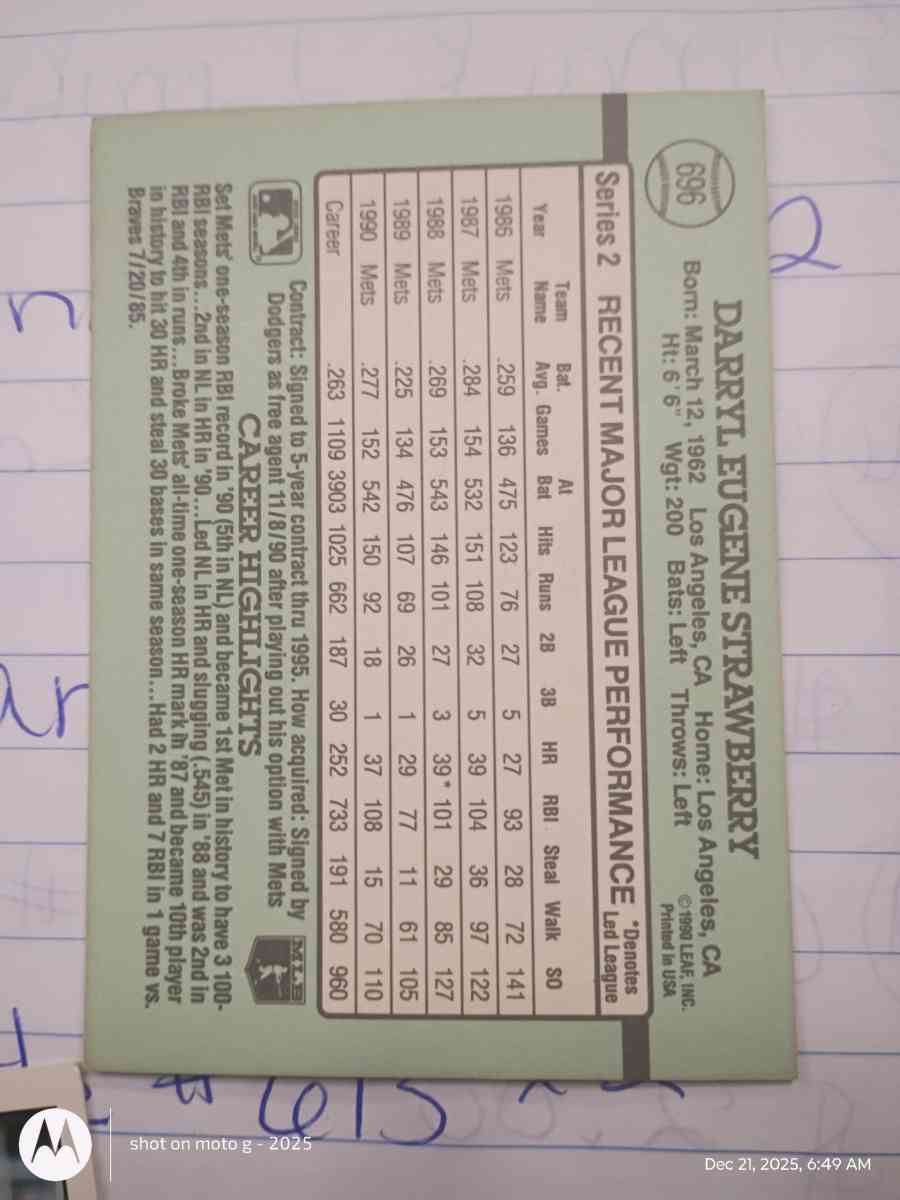 Darryl Strawberry card  number 696 - Acme, Louisiana - FleaMarketBay