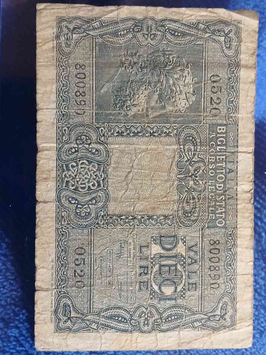 1944 10 Lire banknote from Italy - Bakersfield, California - FleaMarketBay