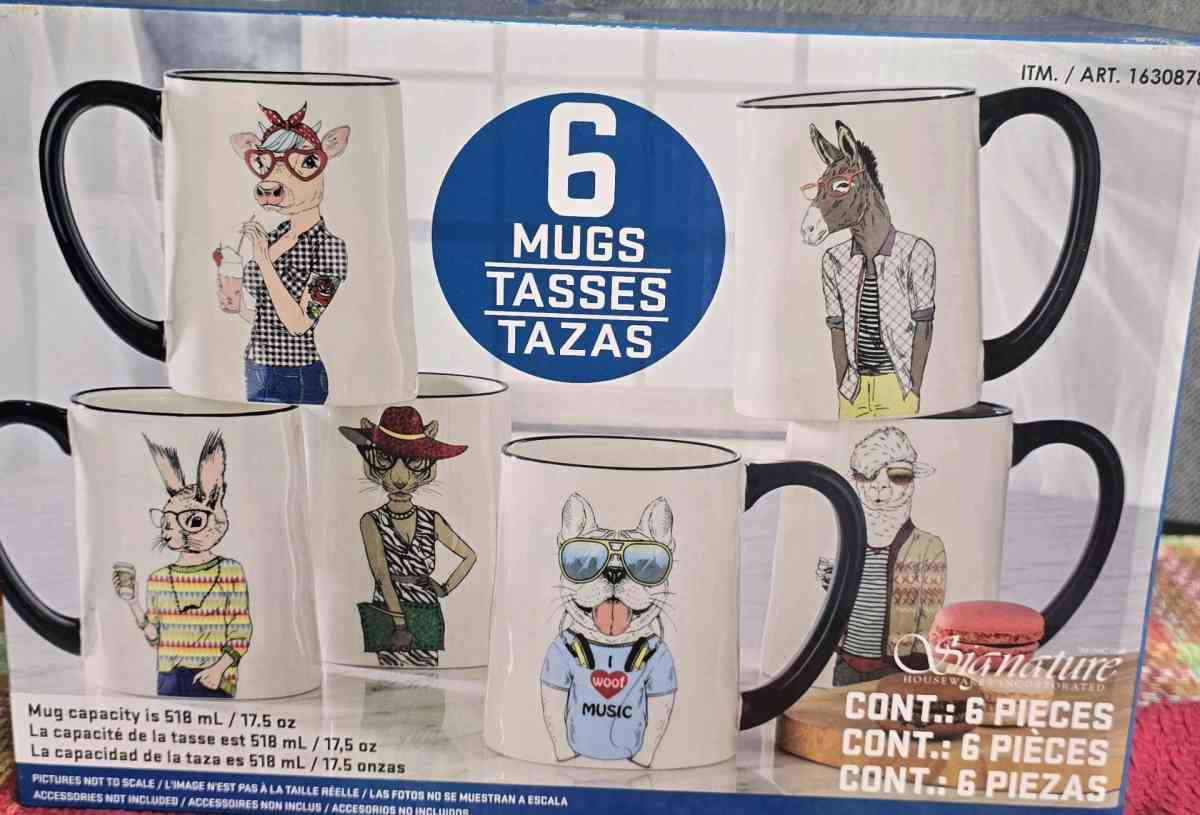 Signature 175 oz Glazed Ceramic Animal Themed Cups Set of 6