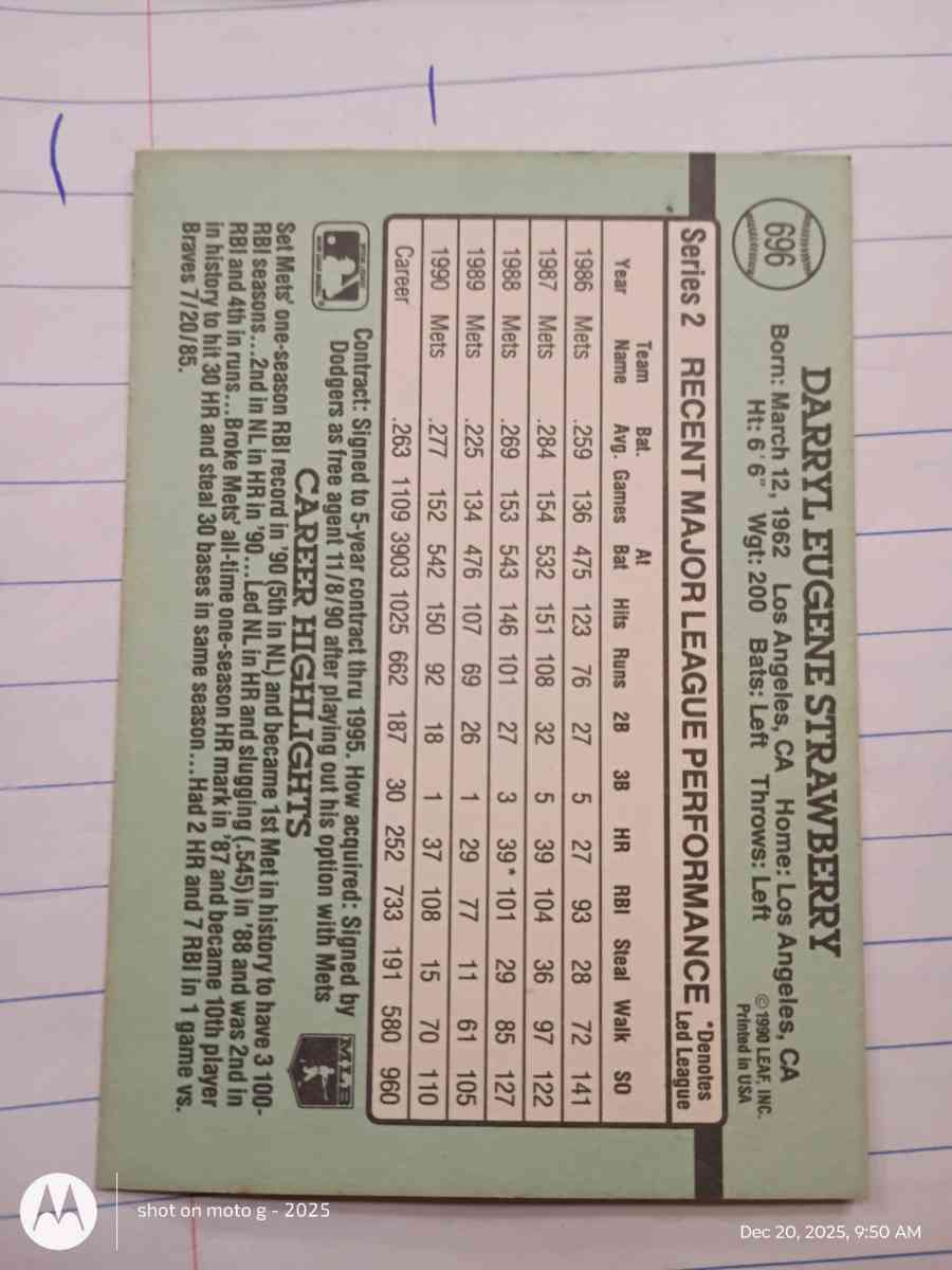 Darryl Strawberry card 696 - Acme, Louisiana - FleaMarketBay