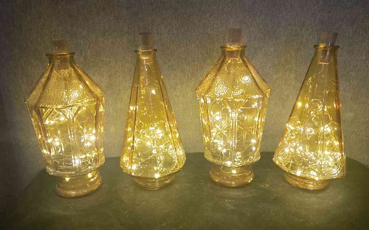 Lighted Antique Wheaton Amber Glass Jars Set of 4 - Rio Rancho, New Mexico - FleaMarketBay