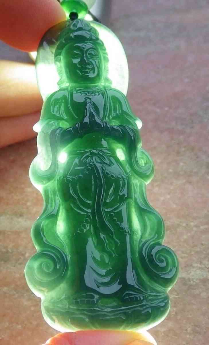 Certificate Jadeite Jade Green Pendant Kwan Yin buddha - Pasadena, California - FleaMarketBay