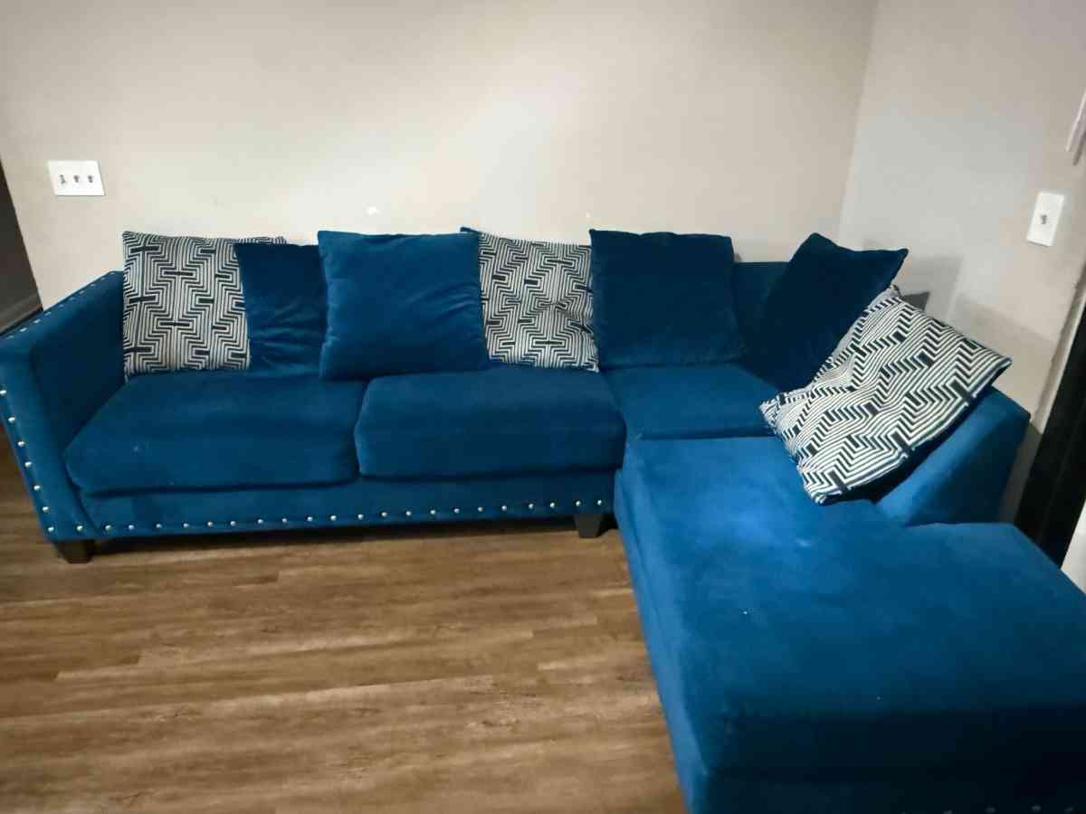Blue Velvet Sectional Sofa - Orange Park, Florida - FleaMarketBay