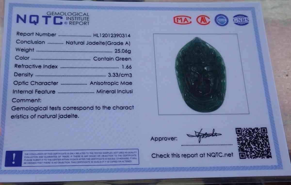 Certificate Jadeite Jade Black Green Kwan Yin Guanyin Head W - Pasadena, California - FleaMarketBay