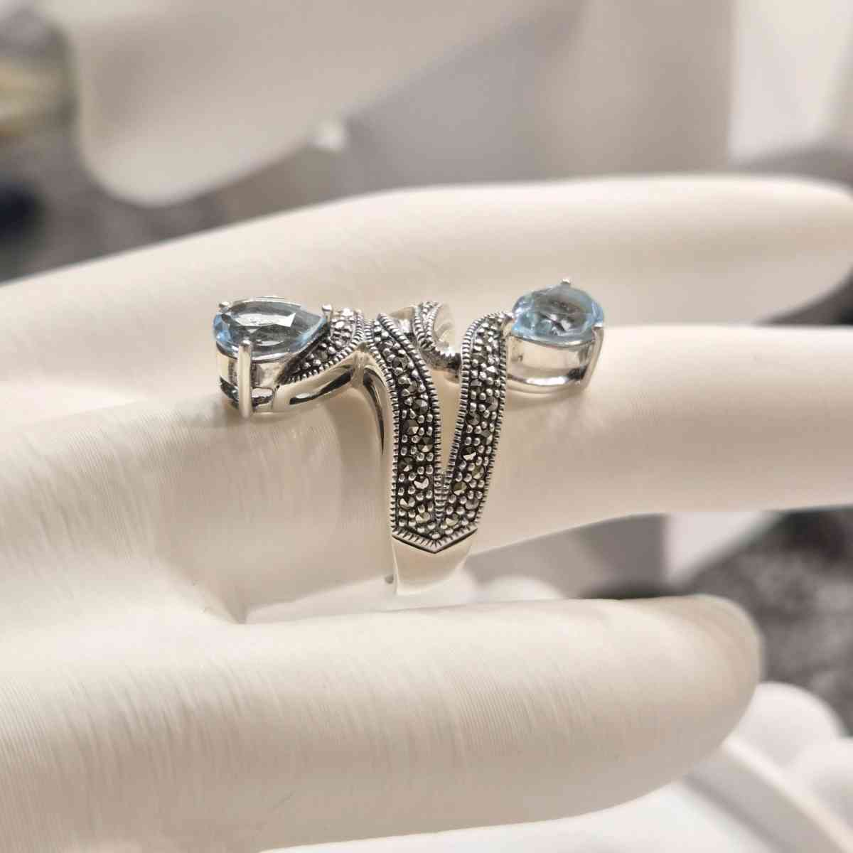 Sterling Silver Ring with Marcasite and Blue Topaz - Trenton, New Jersey - FleaMarketBay