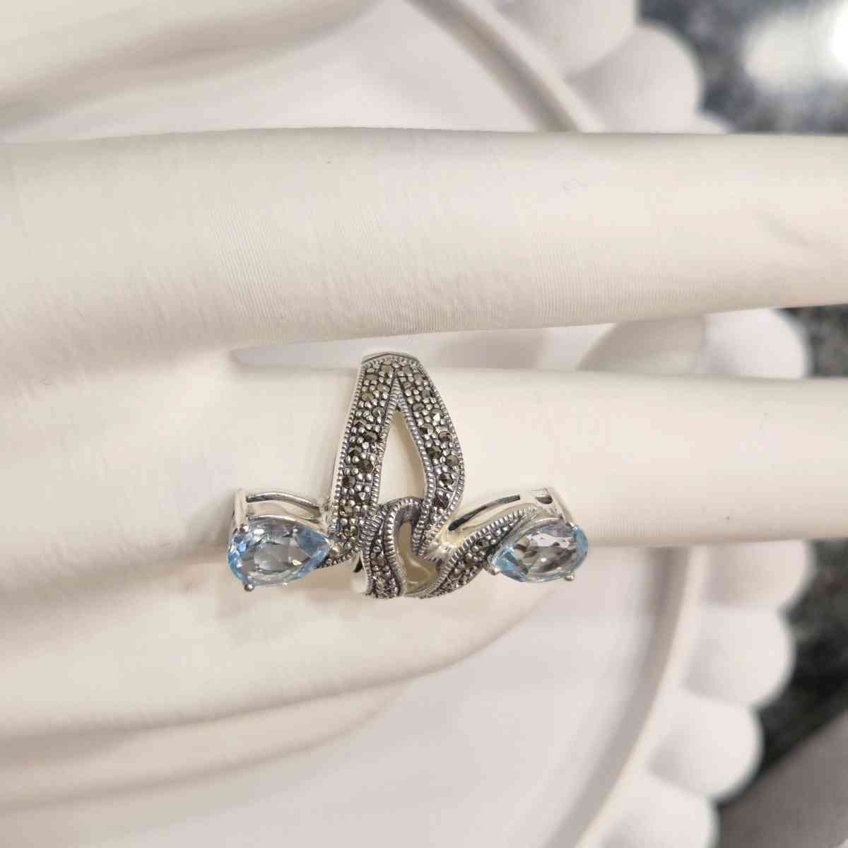 Sterling Silver Ring with Marcasite and Blue Topaz - Trenton, New Jersey - FleaMarketBay