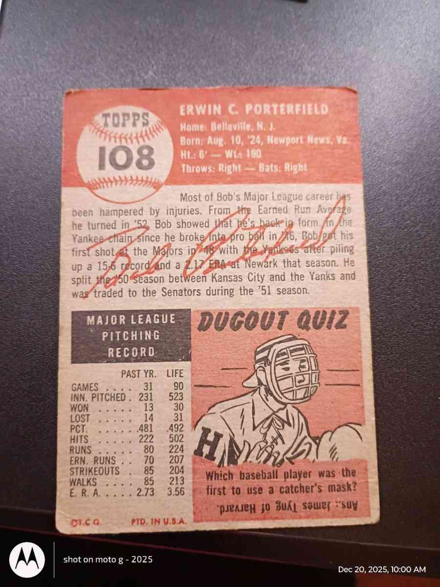 Bob Porterfield card 108 - Acme, Louisiana - FleaMarketBay