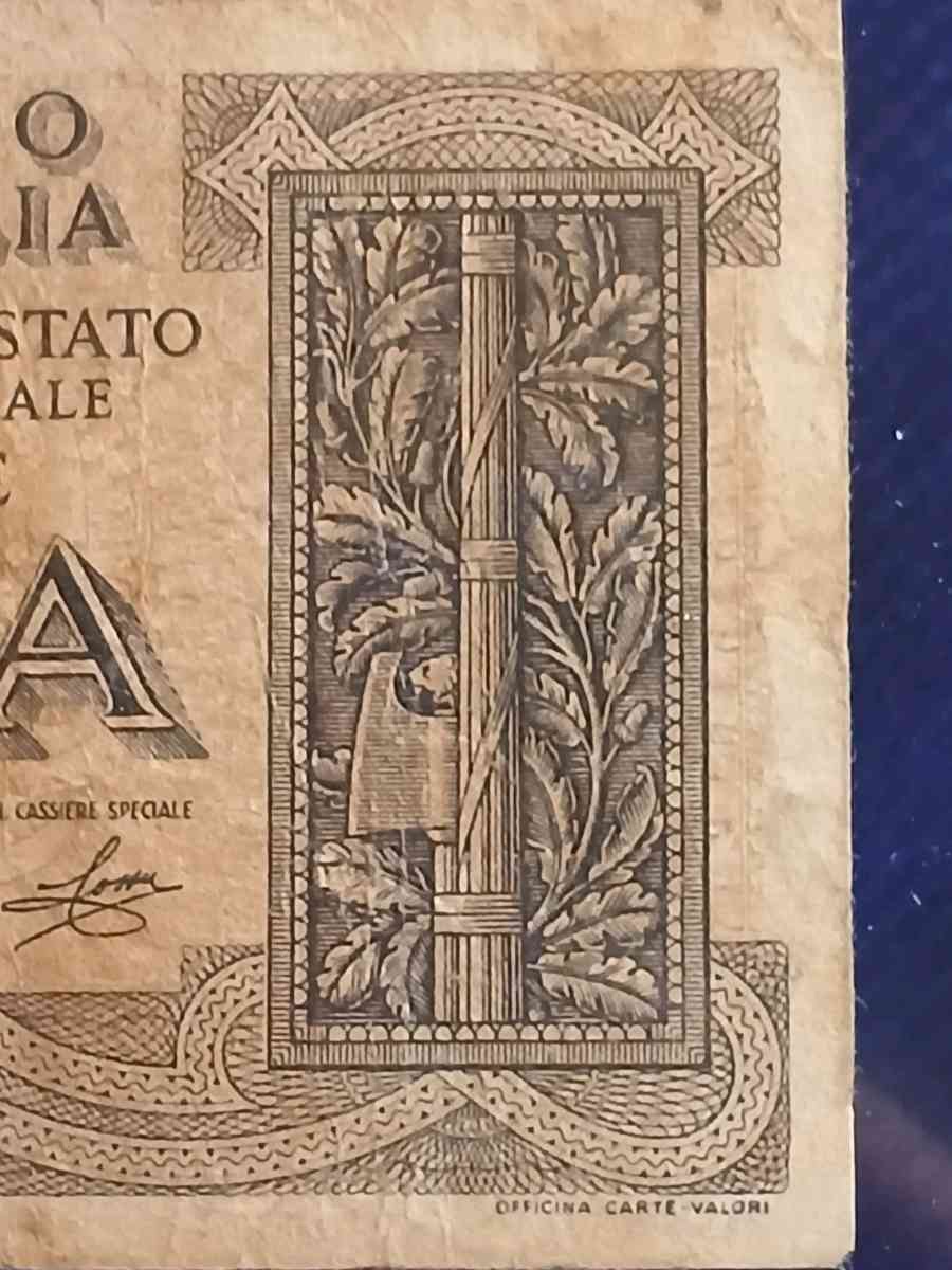 1939 Italian 1 Lira banknote - Bakersfield, California - FleaMarketBay