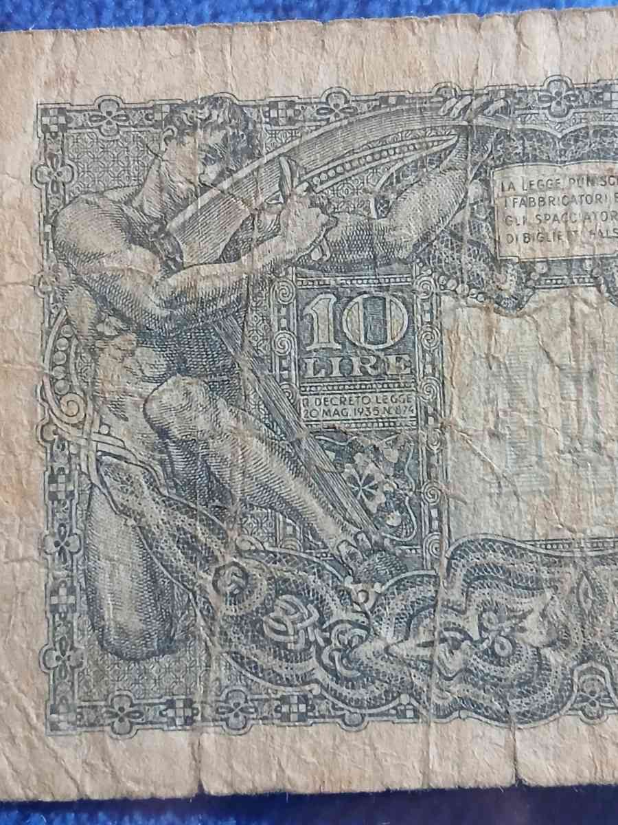 1944 10 Lire banknote from Italy - Bakersfield, California - FleaMarketBay