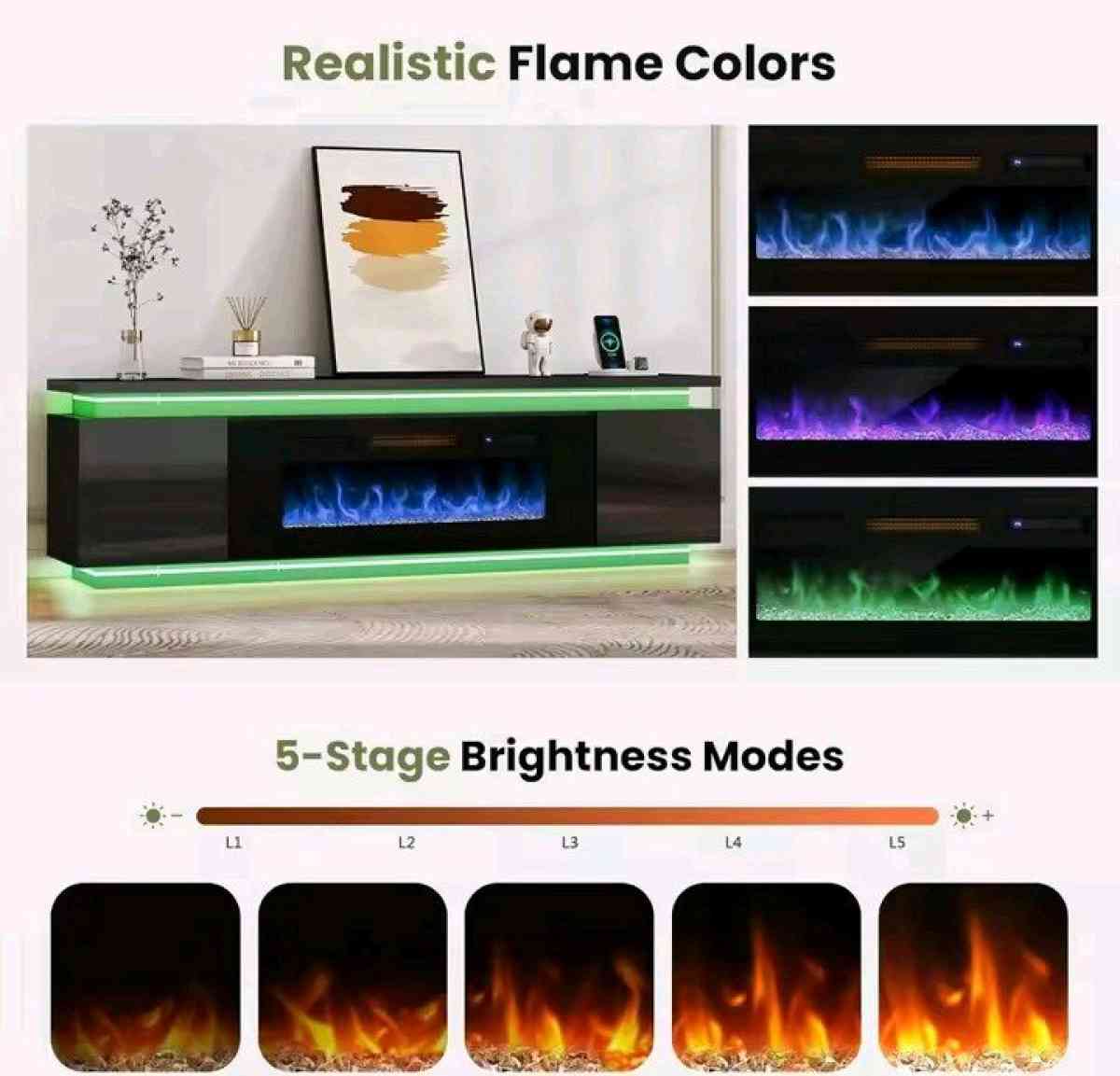 fireplace TV stand for 85in TVs with 40 inch fireplace - Richton Park, Illinois - FleaMarketBay